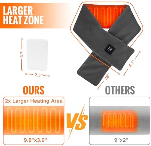 Girasol Heated Neck Wrap Heated Scarf for Neck Pain Relief, Neck Heating Pad with 5000mAh Power Bank, Cordless Thermal Neck Brace Electric Heated Neck Warmer with 3 Heating Levels (Dark Grey)