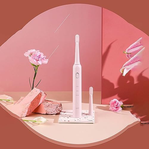 BNEI Sonic Electric Toothbrush, 3 Modes, 2-Min Smart Timer, 2 Replaceable Brush Heads, 27,000 Beats/Min, Black/Gray/Pink (Pink)