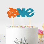Findng Nemo One Cake Topper Decoration, Ocean Theme Cartoon Inspired Number One Cake Topper for Birthday Celebration, Party Cake Decoration for Dessert Table, Photo Display and Event Supplies