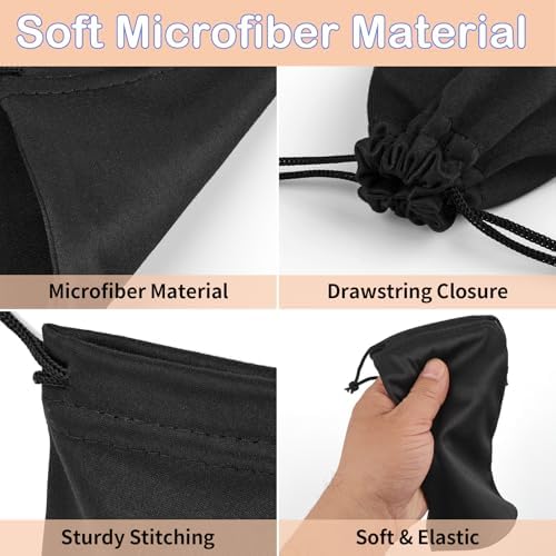 6 Pcs Microfiber Glasses Sunglasses Pouch with 2 Cleaning Cloths, Soft Drawstring Storage Bag for Phone, Eyeglass Case