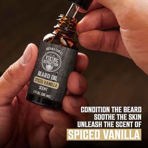 Viking Revolution Spiced Vanilla Beard Balm for Men (2oz) and Beard Oil (1 fl oz) Kit - With Argan and Jojoba Oils - Soften and Moisturize - Stocking Stuffers for Men