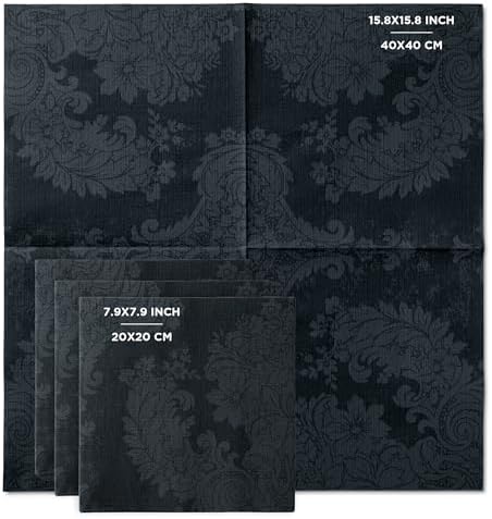 Black Colored Linen-Feel Paper Dinner Napkins, Designed, Texured and Airlaid, 45 Napkins