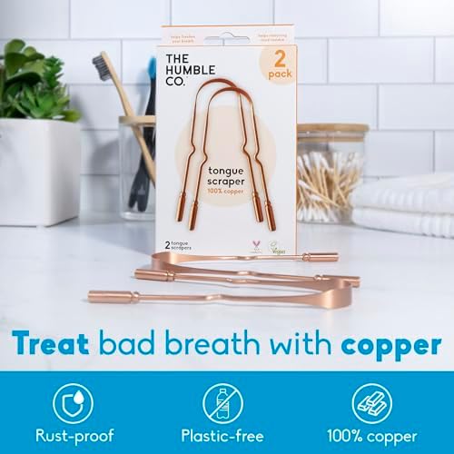 The Humble Co Tongue Scraper for Adults & Kids, 2 Pack - 100% Copper Tongue Cleaner Helps Eliminate Bad Breath & Bacteria - Dental Oral Care Products & Personal Hygiene Essentials