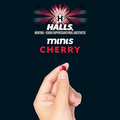 HALLS Minis Cherry Flavor Sugar Free Cough Drops, 48 Drops (Pack of 4)