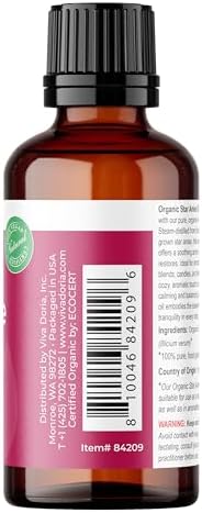 Viva Doria Star Anise Essential Oil, USDA Certified Organic Star Anise Oil, 100% Pure, Natural Essential Oil, Undiluted, for Aromatherapy | Food Grade, 30 mL (1 Fluid Ounce)