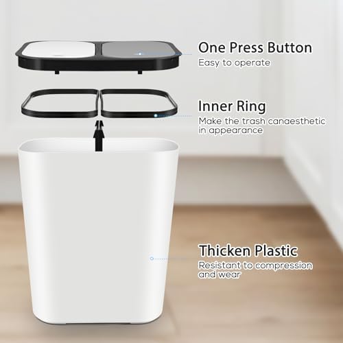 GANAZONO Dual Compartment Trash can 15L Kitchen Waste Bin with Lid Dry and Wet Separation Garbage Container for Home and Restaurant Organization