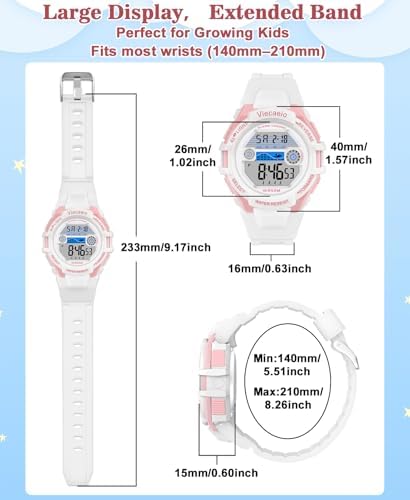 Kids Digital Watch for Boys Girls,2 Interchangeable Silicone Straps, 50M Waterproof & Shockproof Sports Watch with 7-Color LED Backlight, Alarm, Stopwatch, Calendar (Ages 5-18)