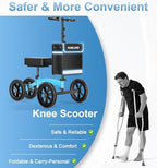 HOMLAND Knee Scooter Walker for Adults Foot Injuries Ankle Surgery, Foldable Steerable Leg Scooters with Dual Handbrake, Height Adjustable Handle & Knee Pad, Removable Storage Bag, 300 lbs Capacity