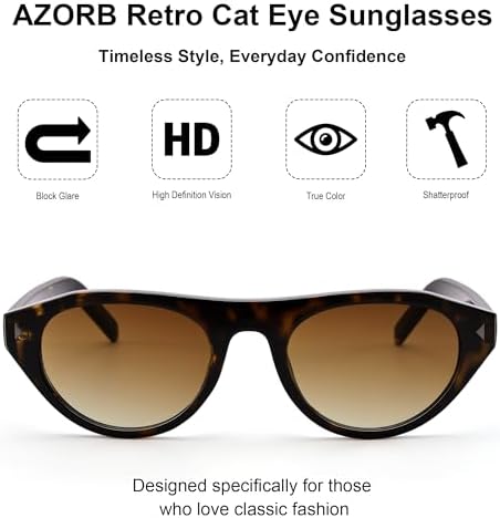 AZorb Retro Small Oval Cat Eye Sunglasses for Women Men, Narrow Vintage Flat Top Sun Glasses with UV400 Protection