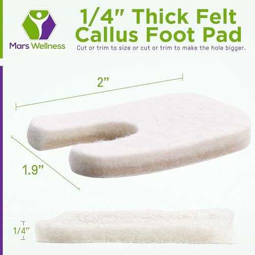 Wide U Shaped Felt Callus Horseshoe Pads - Adhesive Foot Pads That Protect Calluses from Rubbing On Shoes - 1/4" - 25 Pack