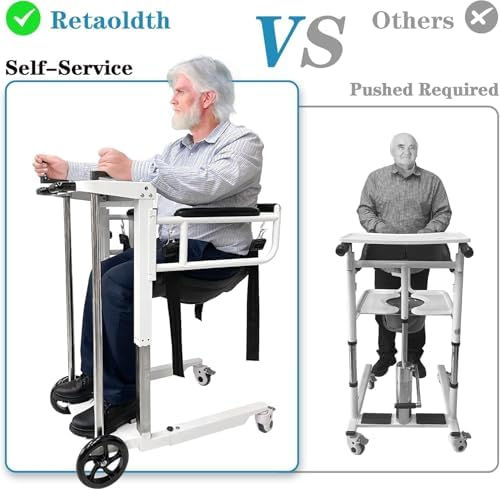 Portable Folding Patient Lift Transfer Chair for Home Use, Self-Operated Mobility Aid for Seniors, Bathroom Wheelchair with Adjustable Height, No Caregiver Needed