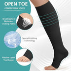 3 Pairs Open Toe Compression Socks for Men & Women - 15-20 mmhg Knee High Stockings for Circulation Support