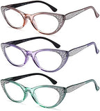 EYEURL Cat Eye Reading Glasses for Women Blue Light Blocking 3 Pack Computer Readers 2.0 Spring Hinge Anti UV Ray/Eye Strain/Glare Eyeglasses