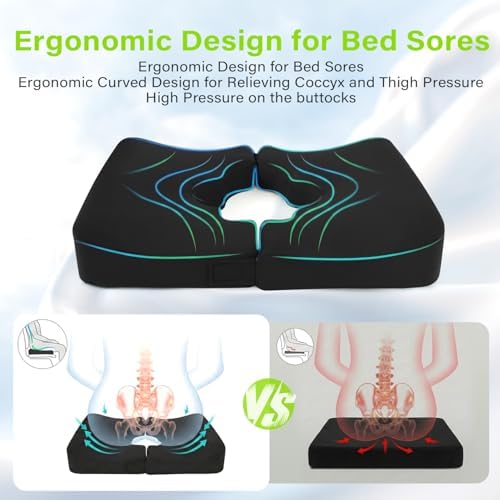 Bed Sore Cushion, Gel Wheelchair Seat Cushion,18”x16” Relieve Sciatica, Back, Coccyx & Ulcer Pain, Foldable Ergonomic Cushion for Bedridden, Elderly, with Anti-Slip Cover & Handle