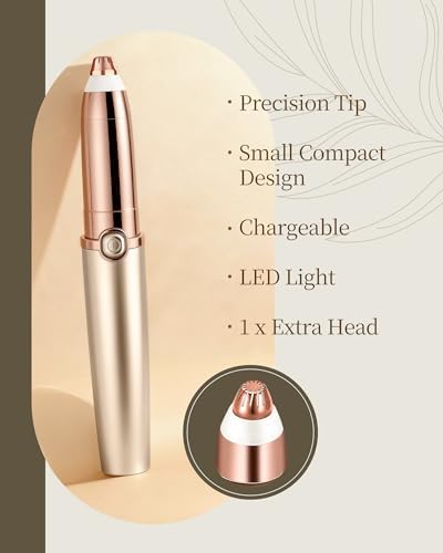 Eyebrow Trimmer for Women, Eyebrow Razor: Rechargeable Eyebrow Hair Remover with 2 Replacement Heads & LED Light, Electric Painless Eye Brow Shaver Facial Hair Removal Device for Eyebrows/Lips/Face