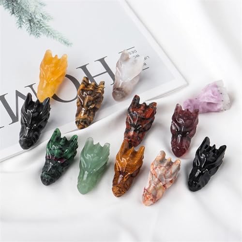 AtkitS Natural Crystal Carving Obsidian Aventurine Quartz Dragon Head Skull Figurine Crafts Gift Home Decor (Color : Amethyst)