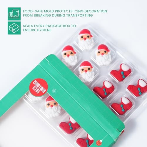 16 Pcs Edible Christmas Cake Decorations, Santa Claus Icing Decorations, Socks for Christmas Gingerbread House, Cupcakes, Cake, Cookies, and Cakecicles