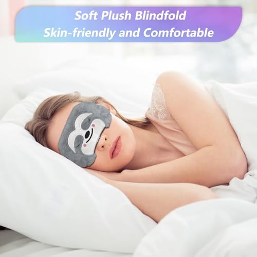 Cute Sloth Eye Mask for Sleeping Cartoon Animal Sleep Mask Funny Sloth Eye Mask Soft Fluff Blindfold Eye Cover Xmas Eyeshade for Kids Girls Men Women Travel, One Size