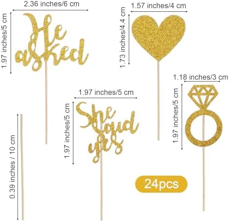 24PCS He Asked She Said Yes Wedding Cupcake Toppers, Engagement Party Decorations, Wedding Cake Toppers, Bridal Shower Decorations Diamond Ring Heart Love Cake Picks for Engagement Party