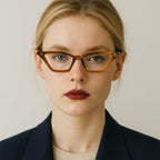 2SeeLife Premium Cat Eye Reading Glasses for Women – Narrow-Medium Fit, Sturdy Frame, Spring Hinges, Stylish Funky Readers, Amber Green, +1.00