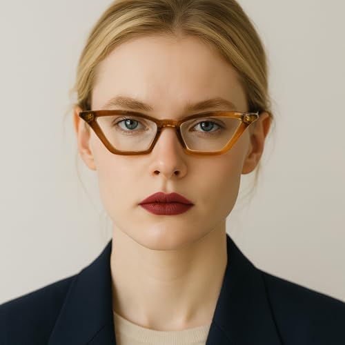 2SeeLife Premium Cat Eye Reading Glasses for Women – Narrow-Medium Fit, Sturdy Frame, Spring Hinges, Stylish Funky Readers, Amber Green, +1.00