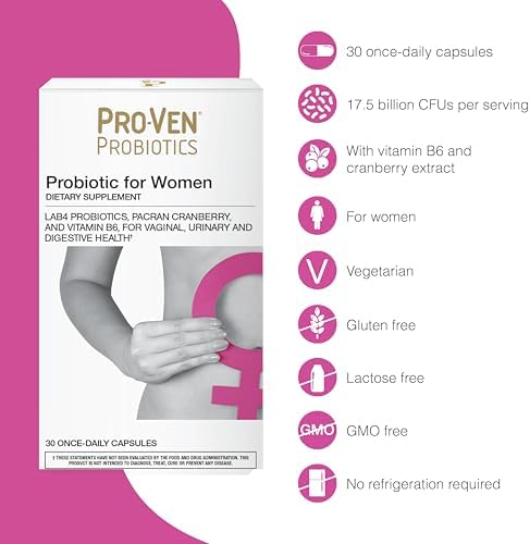 Pro-Ven Probiotics for Women | 17.5 Billion CFU | Vaginal, Urinary Tract & Digestive Health | Lactobacillus Acidophilus, Cranberry & Vitamin B6 | 30 Capsules | Vegetarian, Gluten Free & Lactose Free