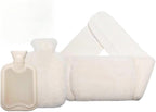 3 in 1 Hot Water Bottle Pouch with Waist Cover, Warm Water Bag, Pouch with Soft Belt, 1L Rubber Hot Water Bag with Soft Cover, for Pain Relief Waist, Back, Neck, White