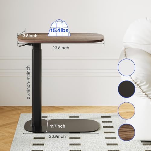 FLEXISPOT Adjustable C Table, Mobile Snack Side End Table Sofa Couch Bedside Table Laptop Cart TV Tray Night Stand for Small Space Side Table(23.6" W x 13.8" D,Rustic Brown)