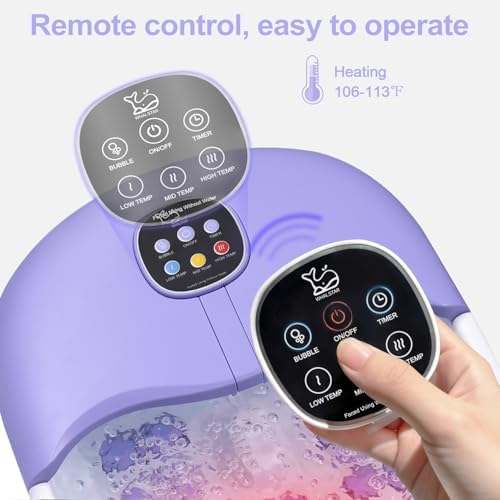 Collapsible Foot Spa Bath Massager with Heat Bubbles and Vibration Massage and Jets, 16oz Tea Tree Oil Foot Soak with Epsom Salt, Foot Bath Basin with Red Light & Remote - Purple