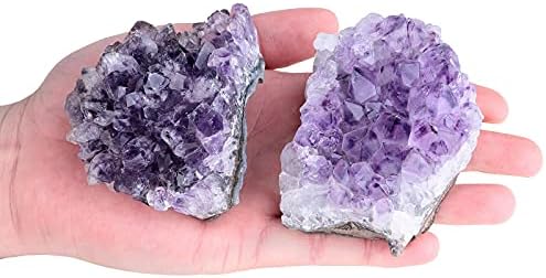 Amogeeli Natural Amethyst Crystal Geode Cluster Specimen for Home Decor, Mineral Raw Stone for Collection
