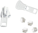 Zipper Repair Kit - #8 YKK Heavy Duty Molded Vislon White Sliders - 2 Sliders & 4 Top Stoppers Per Pack - Color: White - Made in The United States