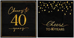 40th Birthday Napkins 2 Designs 5x5 Inches, 50PCS Cheers to 40 Years Cocktail Napkins Party Napkins Paper Beverage Napkins for Anniversary 40th Birthday Decorations(Black and Gold)