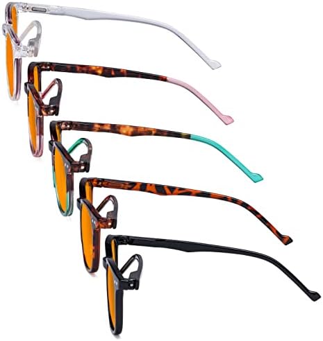 Eyekepper 5 Pack Retro Design Blue Light Blocking Readers Blue Glare Filter Computer Reading Glasses Orange Tinted +1.00