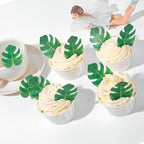 YOcity 48Pcs Edible Tropical Plam Leaves Cake Toppers Wafer Paper Tropical Palm Leaves Cupcake Toppers for Hawaii Theme Jungle Summer Party Birthday Wedding Baby Shower Cake Decoration