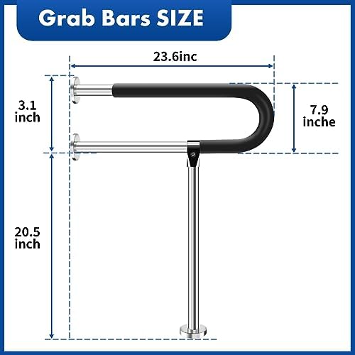 Stainless Steel Handicap Grab Bars Rails 23.6 Inch Toilet Handrails Bathroom Safety Bar Support Rail for Seniors Elderly Disabled Mounted Bath Grips (Stainless Steel, 23.6 Inch)