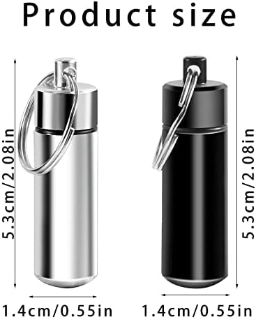 12 Pieces Aluminium Pill Box Keyring, Portable Waterproof Pill Organizer with Keychain Medicine Bottle Container for Outdoor Camping Travel Black Silver