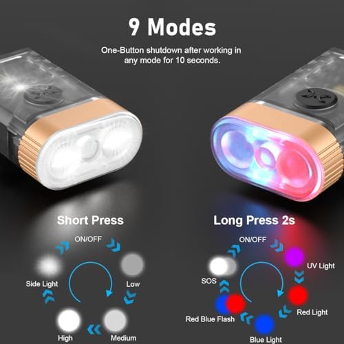 LED Small Powerful EDC Flashlight, 365nm UV Black Light, Mini Led Flashlight High LM, USB C Rechargeable Mini Keychain Flash Light with Clip, Tail Magnet, 9 Modes, Waterproof Pocket Flashlights 2 PC