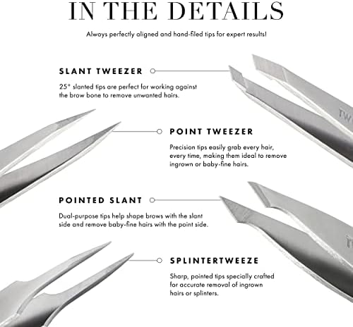 Tweezerman Hollygraphic Micro Mini Slant & Point Tweezer Set - Eyebrow Tweezers for Women and Men