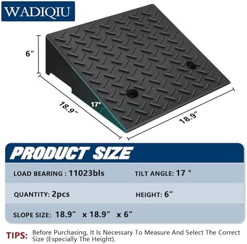 Rubber Curb Ramp,2 Pack,6" Rise Height,11023Ibs, Capacity Driveway Ramps,18.9" L x 18.9" W,Capacity Threshold Ramps,Suitable for Cars, wheelchairs, Scooters, Lawn mowers