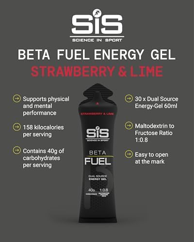 Science in Sport BETA Fuel Gel - Dual-Source Energy Gel - Isotonic Gel - Fast-Absorbing Carbohydrate Energy - Sports Nutrition - Easy on Stomach - Portable - Strawberry & Lime Flavor - 30-Pack