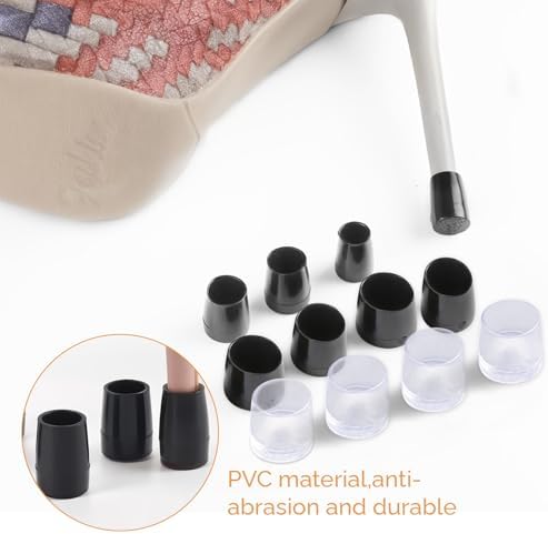 Heel Caps for High Heels, 10 Pairs Round High Heel Replacement Protectors and Heel Covers, 5 Sizes Anti-Slip Noise-Reducing Stiletto Heel Stoppers for Grass, Wedding, Gravel, Outdoor Use