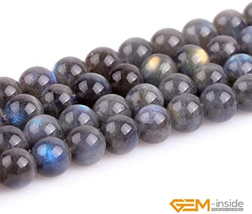GEM-Inside Rainbow Flash Gray Labradorite Gemstone AAA Grade Natural 8mm Blue Crystal Energy Stone Power Beads for Jewelry Making 15"