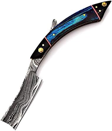 Damascus Steel Straight Razor Folding Razor With Shaving Ready Classic Barber Blade Edge, Men Straight Razor, Leather Case + Strop, Close Shave, Great Gift R-27
