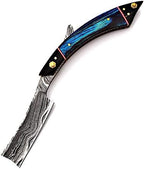 Damascus Steel Straight Razor Folding Razor With Shaving Ready Classic Barber Blade Edge, Men Straight Razor, Leather Case + Strop, Close Shave, Great Gift R-27
