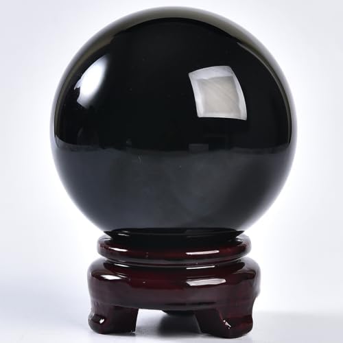 Black Obsidian Crystal Ball with Stand Large Healing Crystals Sphere for Meditation, Divination, Witchcraft 90-100mm/3.5-3.9"
