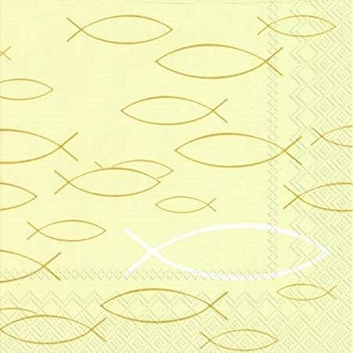 IHR 20 Luxury Paper Luncheon Napkins- Peaceful Fish (Cream)