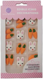 HeDeon&Rles 6 Pcs Edible Rabbit & 12Pcs Edible Carrot for Easter Cake Decoration Candy Sprinkle Cupcake Cokkie Icing Topper Easter Supplies