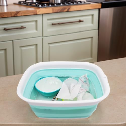 SAMMART 7.7L (2 Gallon) Collapsible Tub - Foldable Dish Tub - Portable Washing Basin - Space Saving Plastic Washtub (White/Lake Green, S)