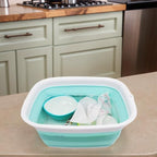 SAMMART 7.7L (2 Gallon) Collapsible Tub - Foldable Dish Tub - Portable Washing Basin - Space Saving Plastic Washtub (White/Lake Green, S)