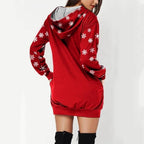 Womens Christmas Hoodie Dress Xmas Shine Wine Glass Snowflakes Print Long Sleeve Casual Loose Sweatshirt Dresses